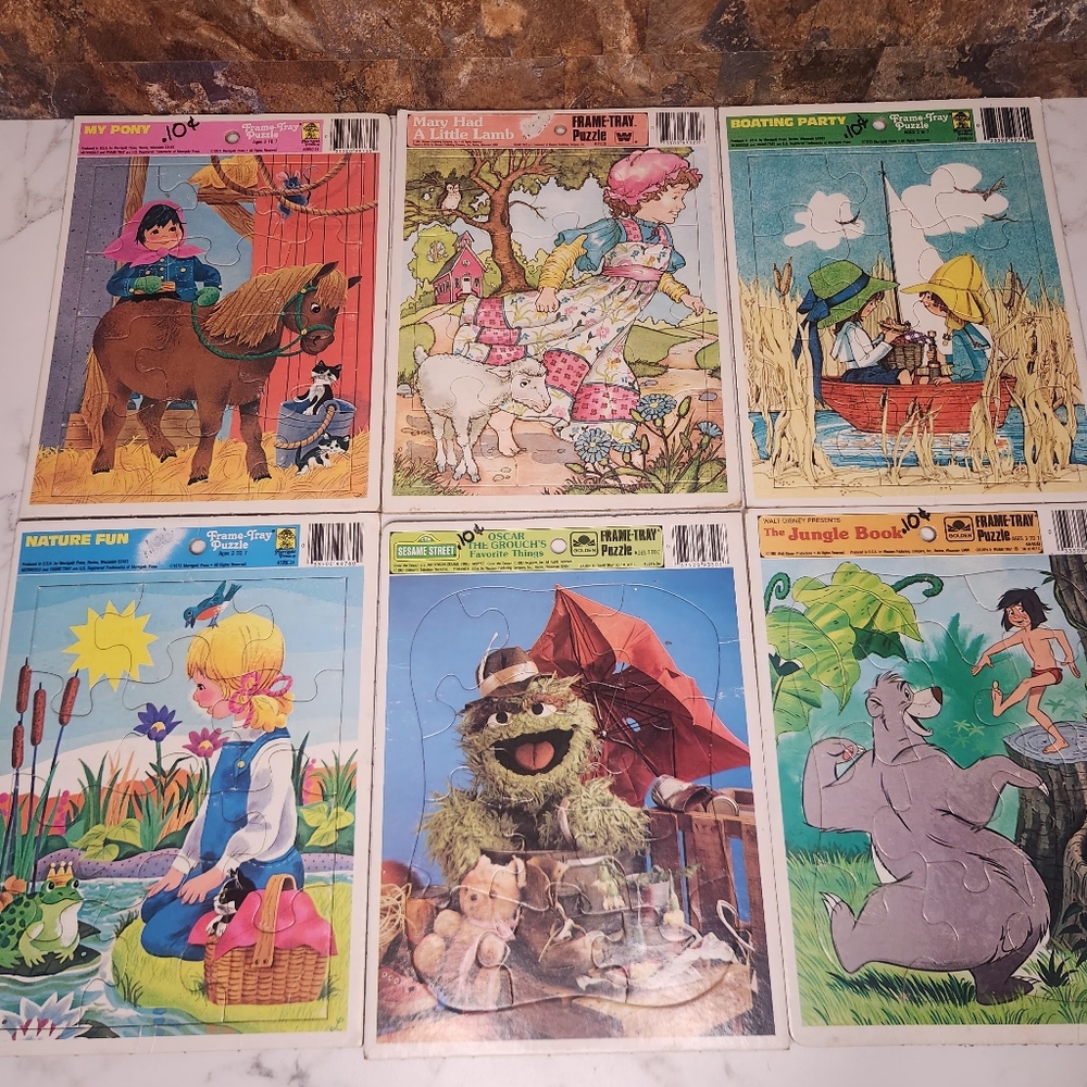 Vintage Frame Tray Puzzle Lot Sesame Street Disney Golden Nursery Rhymes